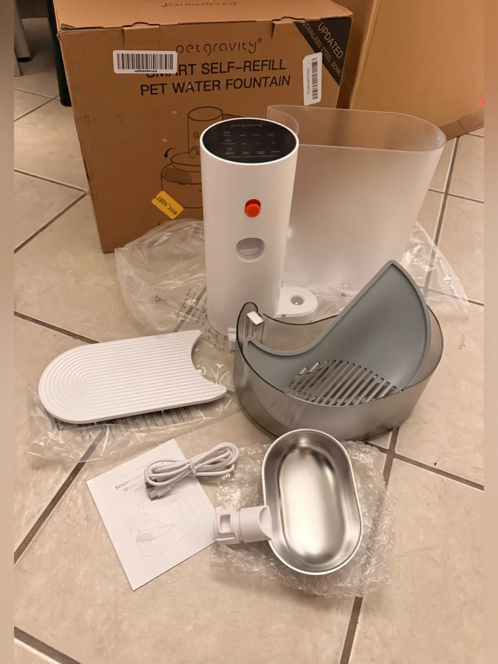 Automatic Pet Water Fountain Dispenser - Gray White, 3 L